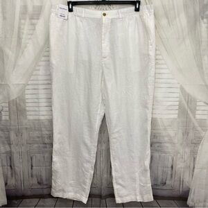 NEW Mens Size 48x32 Roundtree Yorke Caribbean 100% Linen Drawstring White Pants
